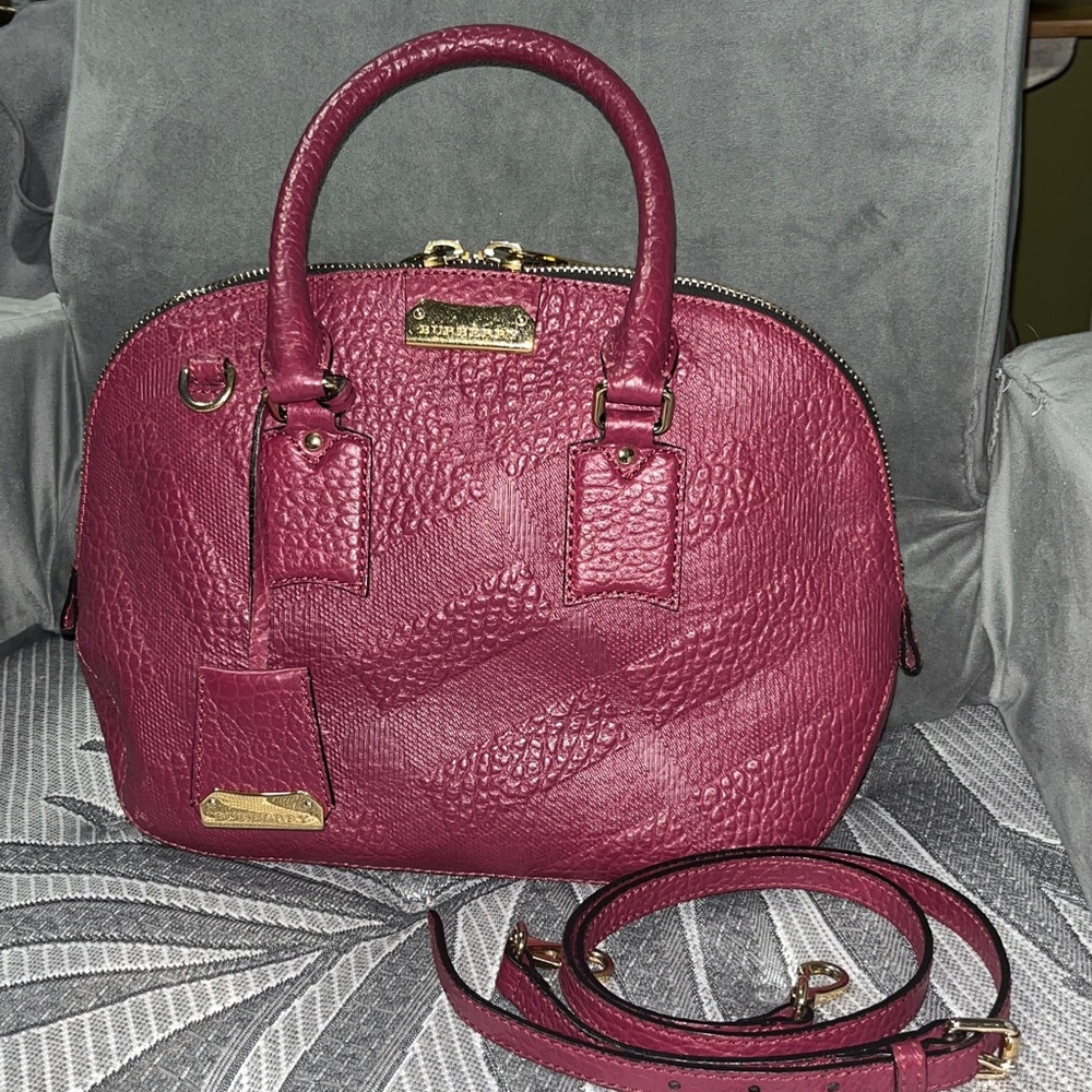 Burberry Burgandy Leather Luxury Orchard Bowling Bag w Crossbody strap PERFECT